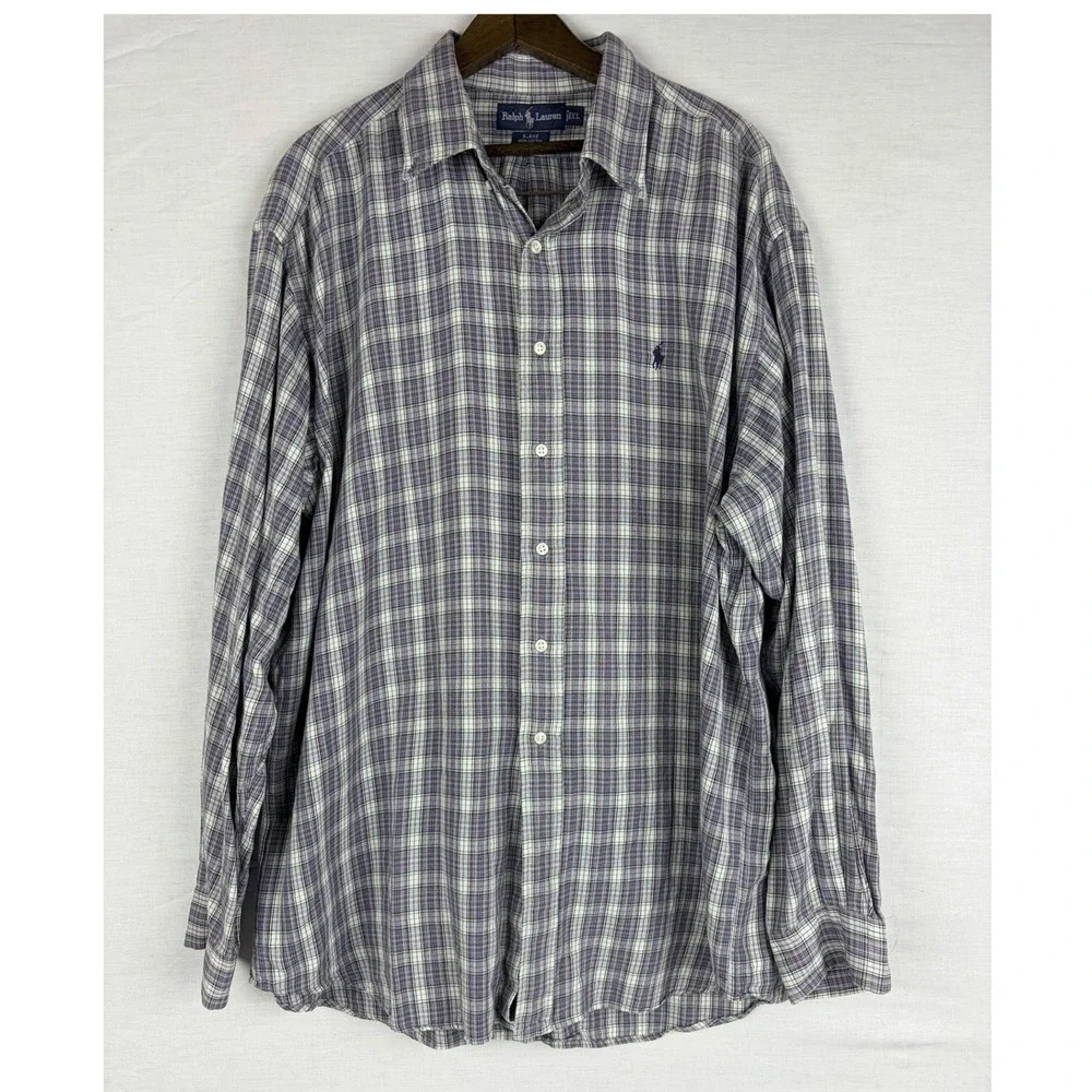 Ralph Lauren Blake Shirt Mens XL Purple Grey Plaid‎ Long Sleeve Cotton Button